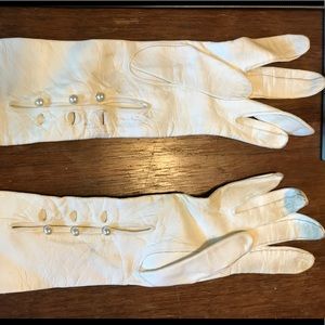 White leather opera length gloves with buttons